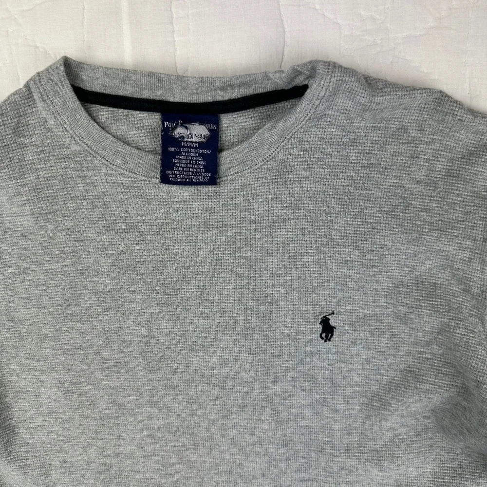 Polo‎ Ralph Lauren Mens M Gray Waffle Knit Thermal Long Sleeve Shirt Crewneck